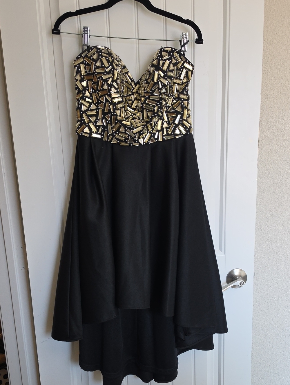 Strapless Black Dress with Crystal And Pearl Beaded Embellished Bodice